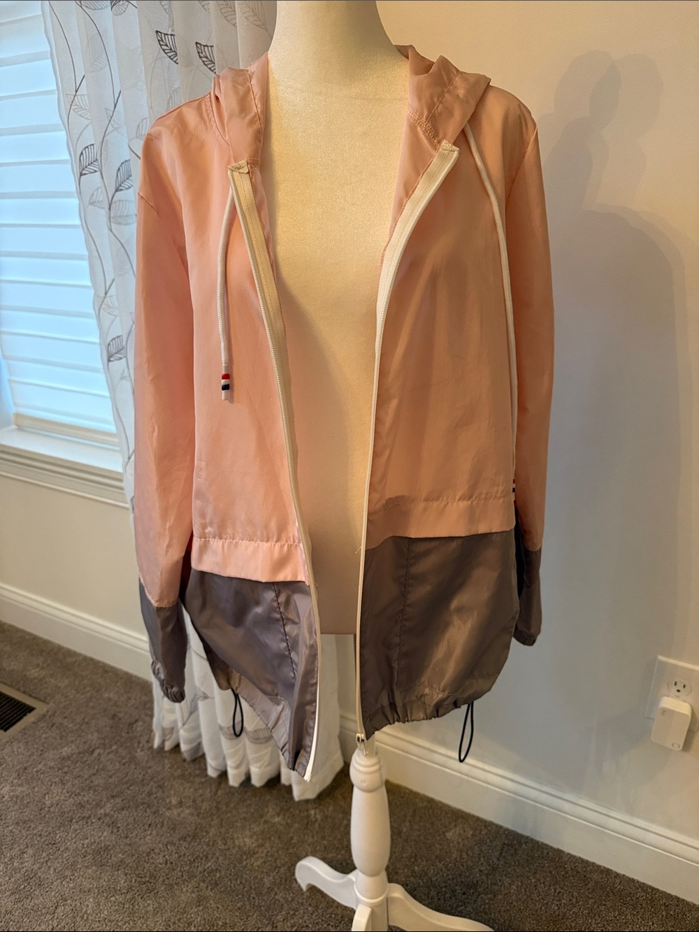 Lightweight Hooded Windbreaker Jacket - Pink and Gray